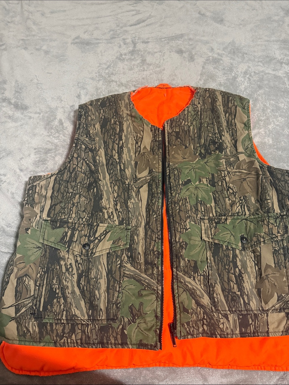Men's Camouflage Hunting Vest with High-Visibility Orange Lining